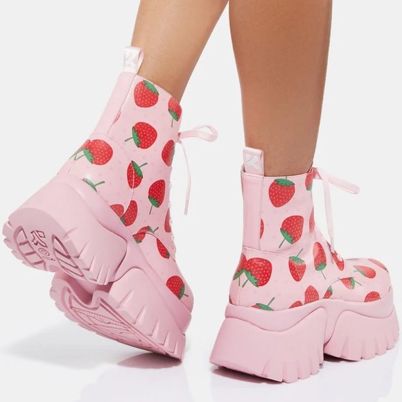•KOI• Strawberry Spongecake Pink Vilun Platform Lace- Up Ankle Boots Size US 7 - Picture 16 of 16